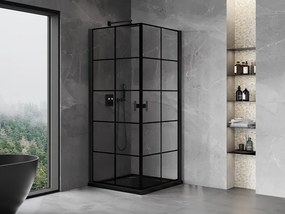 Mexen Mist-B Duo, 2-krídlový výklopný sprchový kút 90 x 90 cm, číre sklo-čierna mriežka, 8A2-090L-090P-70-77