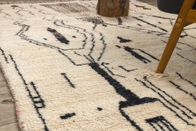Ručne tkaný vlnený koberec BERBER BJ1077 Boujaad berber Boho, béžový / čierny