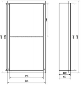 Mexen X-Wall-NR, polička na zapustenie pod obklad bez goliera 60 x 30 cm, biela, 1921603010S