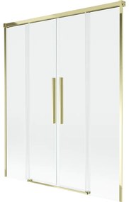 Mexen Rox, 2-krídlová posuvná vaňová zástena 150 x 150 cm, 8mm číre sklo, zlatý lesklý profil, 8C9-150-002-50-00