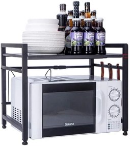 eCarla Stojan na mikrovlnku, polička s nastaviteľnou šírkou 37-65cm, čierny kov