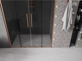 Mexen Velar Duo, posuvné sprchové dvere do otvoru 140 cm, 8mm šedé sklo, medená matná, 871-140-000-42-65
