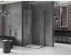 Mexen Velar Duo, sprchový kút s posuvnými dverami 90 x 80 cm, 8mm číre sklo, brúsený grafit, 871-090-080-02-95