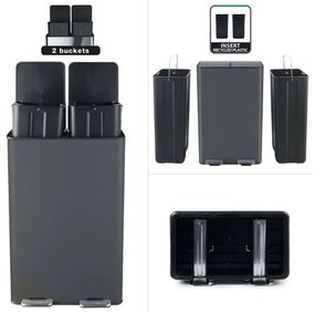 Tmavosivý oceľový odpadkový kôš 2x30 l na triedený odpad/nášľapný Aliya – Spirella