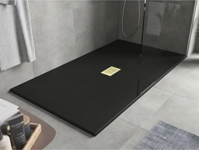 Mexen Hugo, obdĺžniková sprchová vanička SMC 150 x 100 cm, čierna, zlatá krytka, 42701015-G