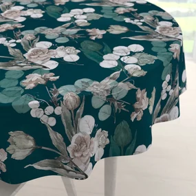 Biante Teflónový okrúhly obrus TF-058 Kvety s eukalyptom na tmavo zelenom Ø 80 cm