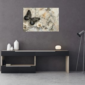 Obraz - Mramorové pozadie s motýľmi (90x60 cm)