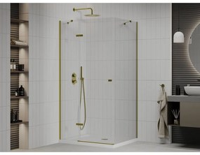 Mexen Roma, sprchovací kút 80 (dvere) x 90 (stena) cm, 6mm číre sklo, zlatý profil + slim sprchová vanička 5cm, 854-080-090-50-00-4010