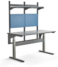 Nastaviteľný dielenský stôl VERVE, 1600x800 mm, + panely na náradie a police