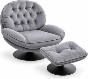 LuxuryForm DESIGN Otočné kreslo LUNA s podnožkou - sivé