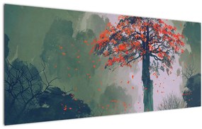 Obraz osamoteného červeného stromu (120x50 cm)