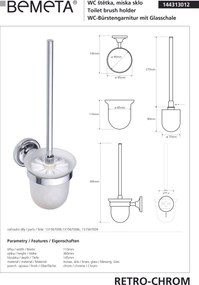 Bemeta Design RETRO chróm: WC kefa, na zavesenie, sklo - 144313012