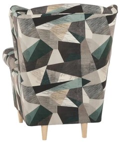Kondela Kreslo, ušiak s taburetom, hnedozelená vzor látka, ASTRID