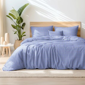 Goldea tradičné bavlnené posteľné obliečky - modré a biele kocky 140 x 220 a 70 x 90 cm
