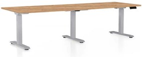 Výškovo nastaviteľný stôl OfficeTech Long, 240 x 80 cm, sivá podnož, dub kraft