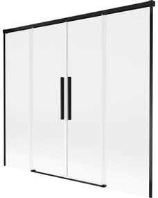 Mexen Rox, 2-krídlová posuvná vaňová zástena 180 x 150 cm, 8mm číre sklo, čierny matný profil, 8C9-180-002-70-00