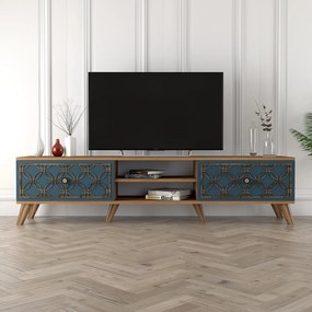 TV stolík/skrinka Clara (Orech + Modrá). Akcia -18%. Vlastná spoľahlivá doprava až k Vám domov. 1071854