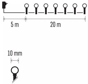 EMOS LED vonkajšie reťaz - guličky 20m, multicolor, časovač D5AM03