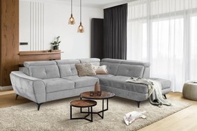 Rohová sedacia súprava Sergio, svetlo šedá látka, pravý roh
