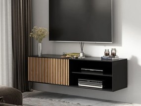 AKCIA Závesná TV skrinka MEORATI 150x40 cm, čierna/dub artisan II. akosť