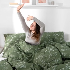 Goldea bavlnené posteľné obliečky - bylinkové lístky 140 x 200 a 70 x 90 cm