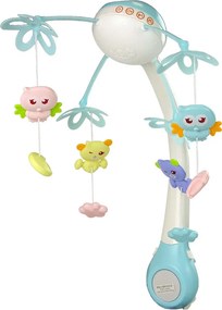 LEAN Toys Kolotoč na detskú postieľku s projektorom, melódiami a zvukmi zvierat, modrý