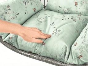 Sivé závesné kreslo KOKON bez stojanu, svetlozelený vankúš so vzorom