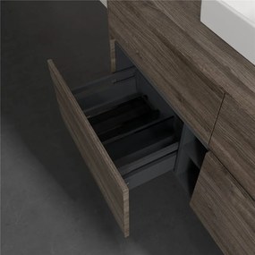 VILLEROY &amp; BOCH Collaro závesná skrinka pod umývadlo na dosku (umývadlo v strede), 4 zásuvky, s LED osvetlením, 1200 x 500 x 548 mm, Stone Oak, C070B0RK