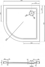 Mexen Flow, štvrťkruhová sprchová vanička slim 90 x 90 cm, biela lesklá, 46Q109090