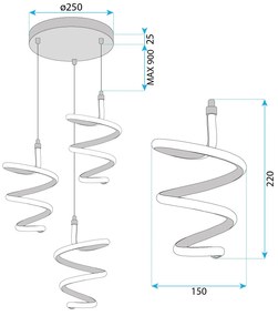 Toolight Toolight, LED závesné svietidlo 3x20W, 4000K, 4000lm, G075-3CPR, zlatá, OSW-08661
