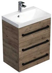 Kúpeľňová skrinka s čiernou úchytkou a umývadlom SAT Cube Way 60x76,5x40 cm dub Wellington mat CUBE2C603DW, 1 ks