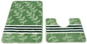 Sada kúpeľňových koberčekov NATEL zelená, pruhy / lístie