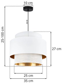 Závesné svietidlo Asti, 1x PVC/biele textilné tienidlo, (fi 35cm), g/c, b