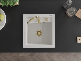 Mexen Vito granitový drez 1-komorový 520 x 490 mm, biely, zlatý sifón - 6503521000-20-G