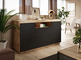 LUNGO KOMODA DUB WOTAN ČIERNA 164 cm