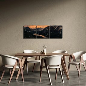 Obraz jazera medzi horami (s hodinami) (90x30 cm)