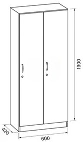 Drevená šatníková skrinka S5, 2 oddiely, 1900 x 600 x 420 mm, cylindrický zámok, antracit