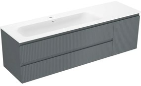 Mexen Rivel, kúpeľňová skrinka 160 cm s ľavým umývadlom Vela, 2S, 1D, drážkovaná, grafitová/biela matná, 91A23-16047-3-BBFFF66-W23L01