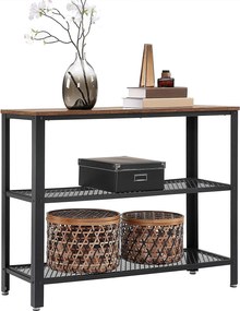 Konzolový stolík s 2 kovovými policami, rustikálny hnedý