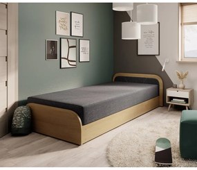 Okrovožltá/tmavosivá čalúnená/z drevotriesky jednolôžková posteľ s úložným priestorom s matracom 80x190 cm Parys – ELTAP