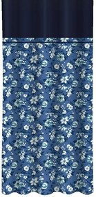 Modrý záves s potlačou bielych a modrých kvetov a tmavomodrým lemom Šírka: 160 cm | Dĺžka: 270 cm