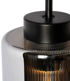Art Deco nástenná lampa čierna s dymovým sklom - Laura