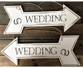 Svadobná tabuľka Wedding šípka Uni TB2501, biela 60 cm