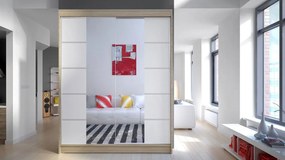 Posuvná skriňa Belgia V, Farby: čierna / biela + zrkadlo, Osvetlenie: osvetlenie LED RGB - farebné