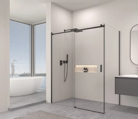 Erga Lynn, sprchový kút s posuvnými dverami 150(dvere) x 80(stena) x 195 cm, 8mm číre sklo, čierny profil, ERG-V02-LYNN-D150G080-CL-BK
