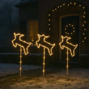 Sada 3 vianočných reflektorov biely jeleň vrátane LED s časovačom IP44 - Shika