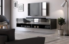Závesný TV stolík Derby 140 cm čierny mat/čierny lesk