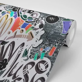 Samolepiaca tapeta trendy fialová graffiti stena