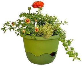 Samozavlažovací závesný kvetináč Mareta, zelená, 25 cm, Plastia, pr. 25 cm