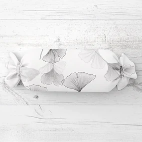 Biante Vankúš valec bonbon Sandra SA-512 Sivo-biele ginkgo listy na bielom 15x60 cm